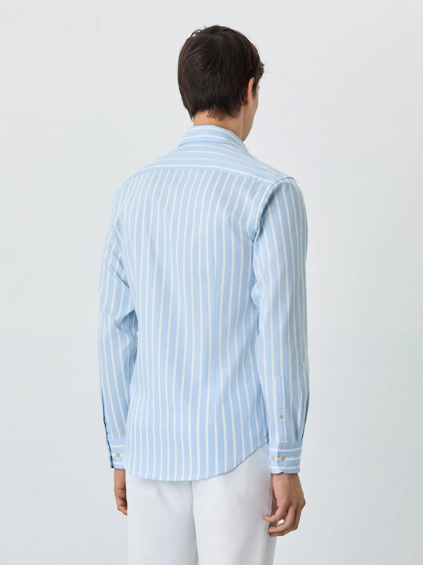 Slim Fit Shirt With Open Collar In BCI Cotton With Stripes - Image 3