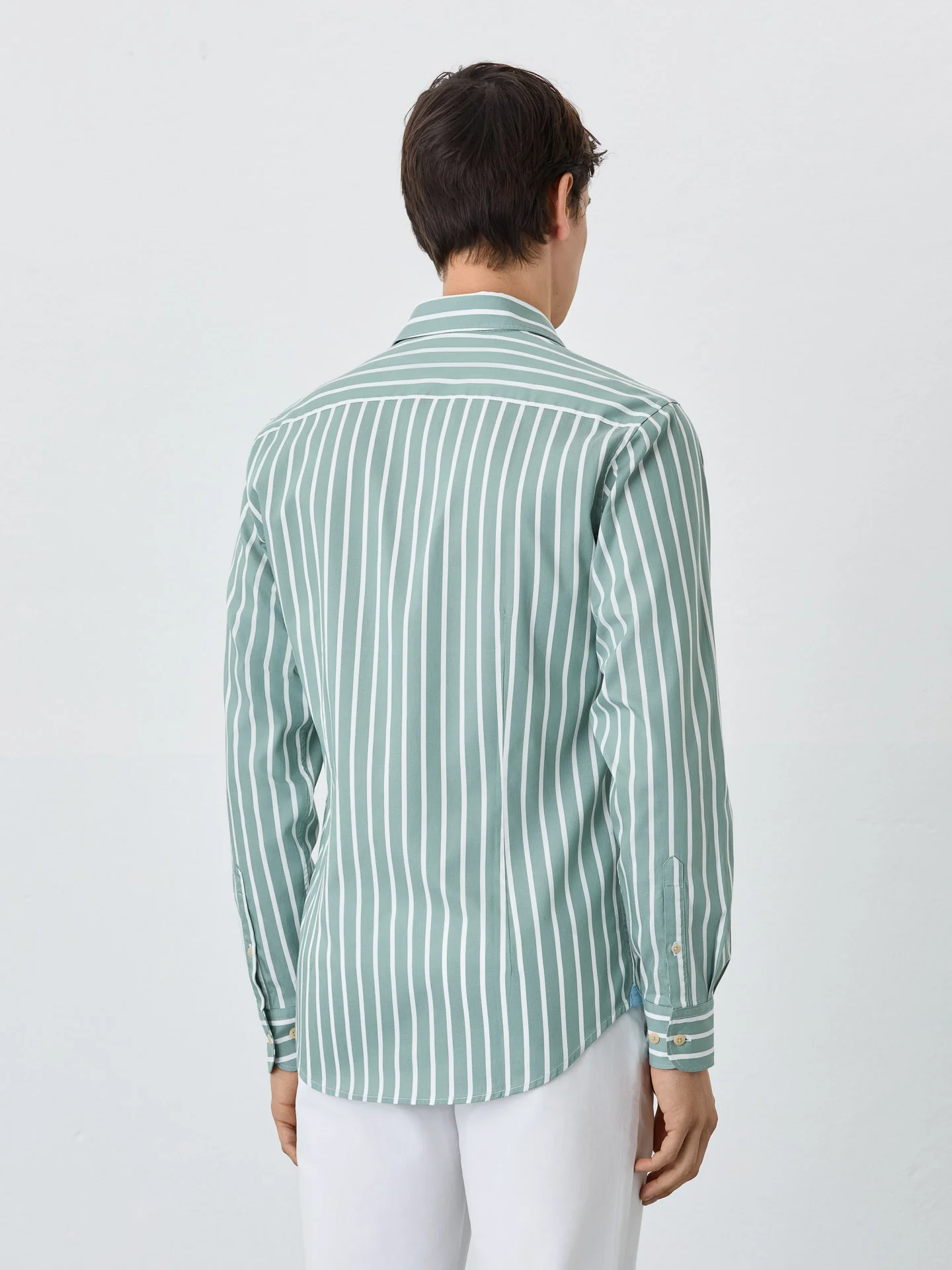 Slim Fit Shirt With Open Collar In BCI Cotton With Stripes - Image 3