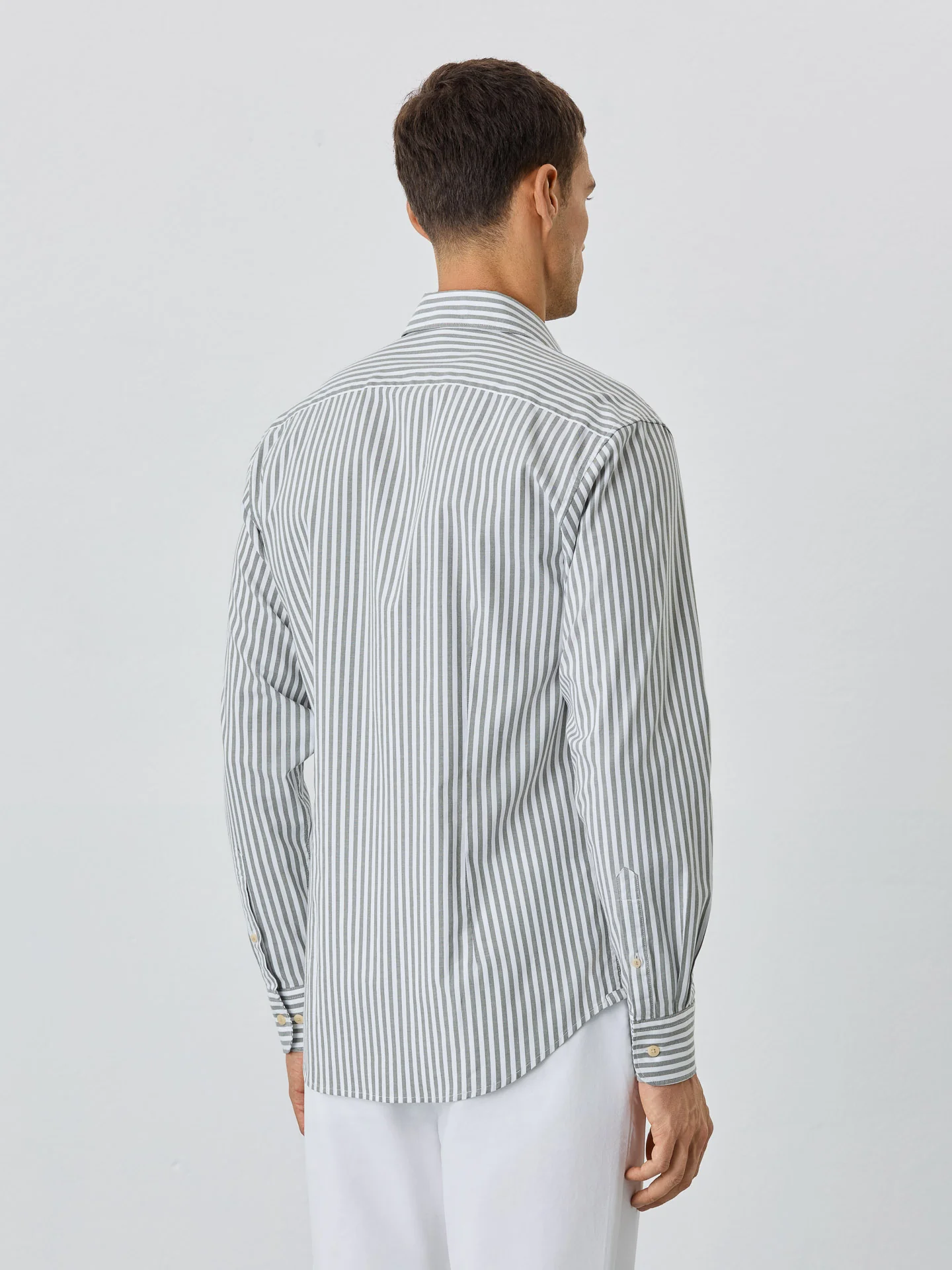 Slim Fit Shirt With Open Collar In BCI Cotton With Stripes - Image 3
