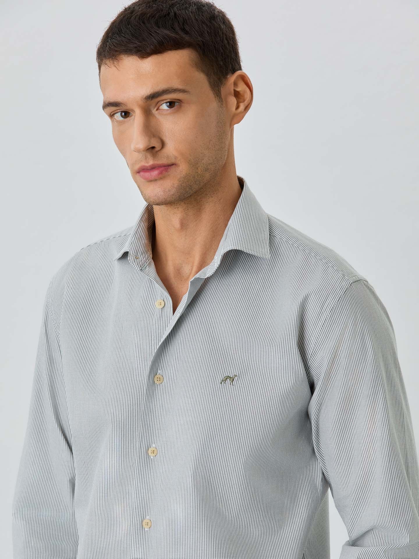 Slim Fit Shirt With Open Collar In BCI Cotton With Stripes - Image 2