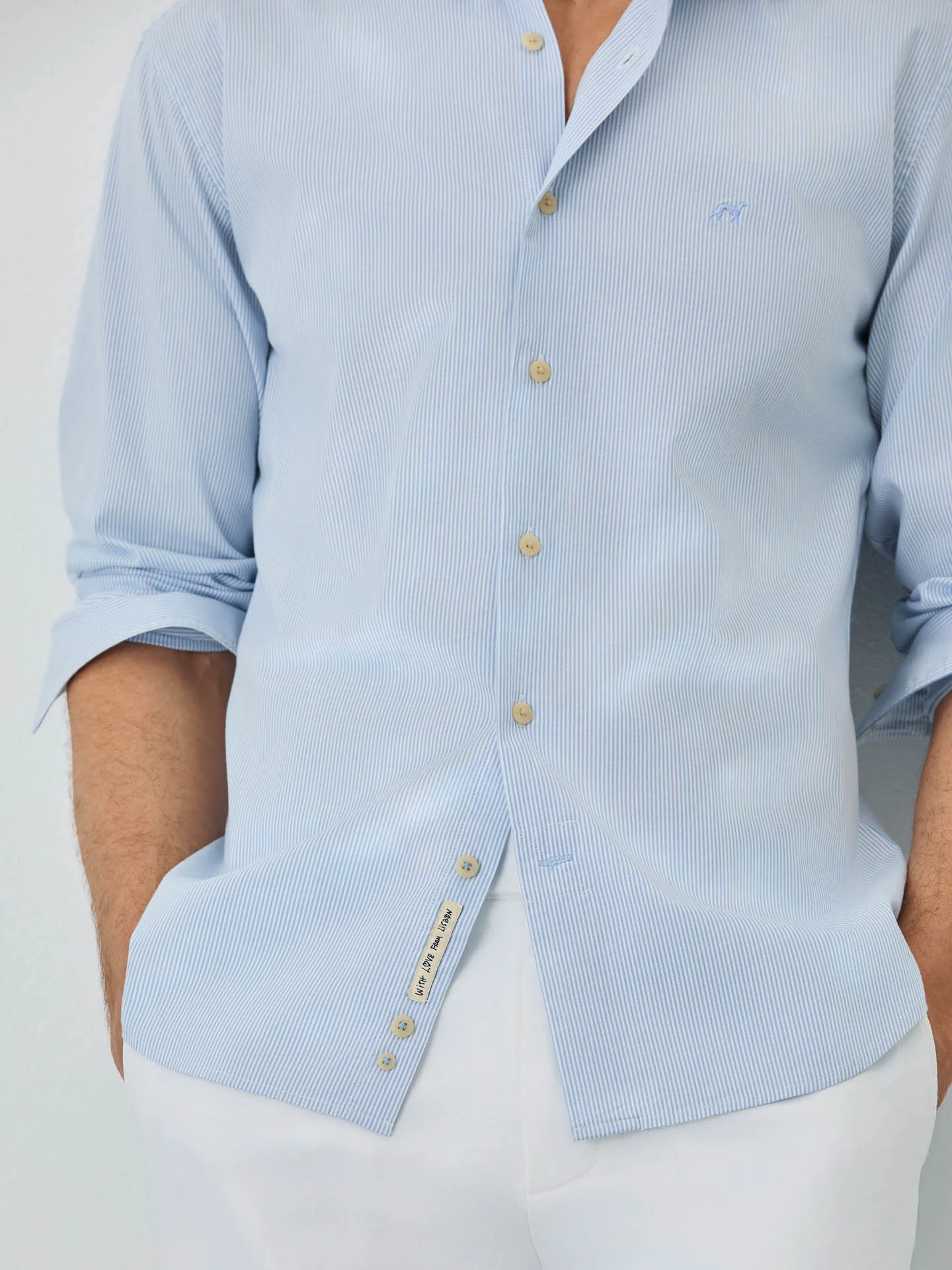 Slim Fit Shirt With Open Collar In BCI Cotton With Stripes - Image 3