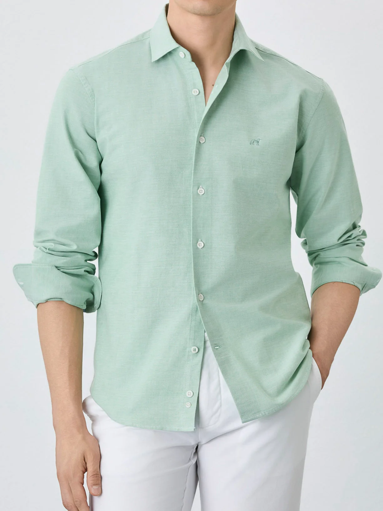Slim Fit Shirt With Open Collar in Cotton-elastane Blend - Image 4