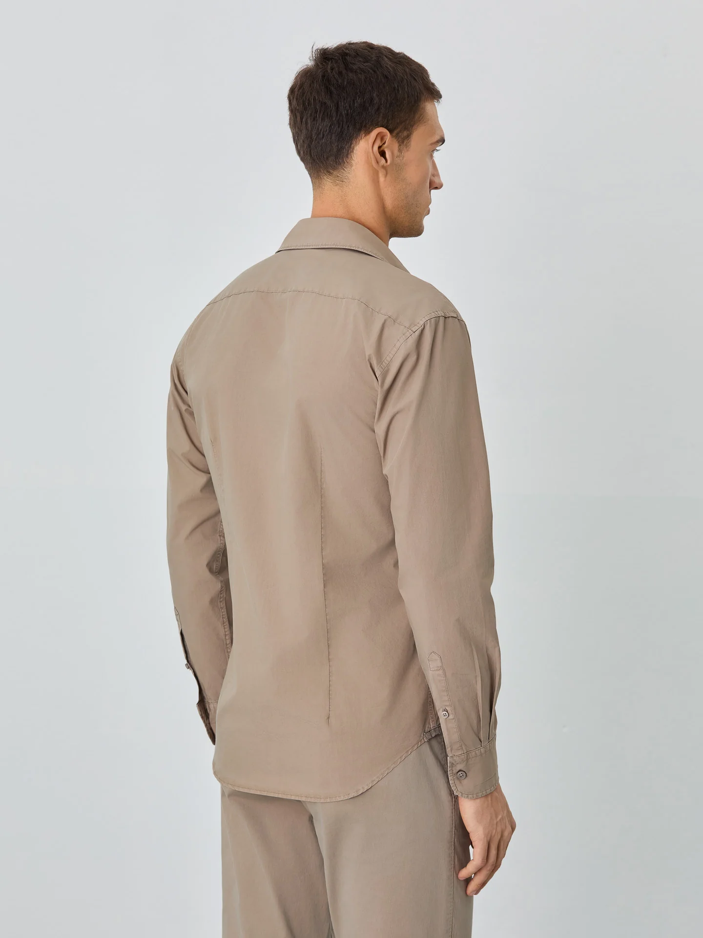 Slim Fit Shirt With Open Collar in Cotton Poplin - Image 22