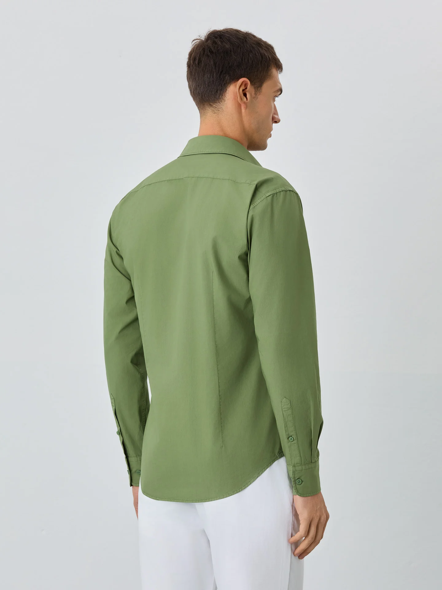 Slim Fit Shirt With Open Collar in Cotton Poplin - Image 31