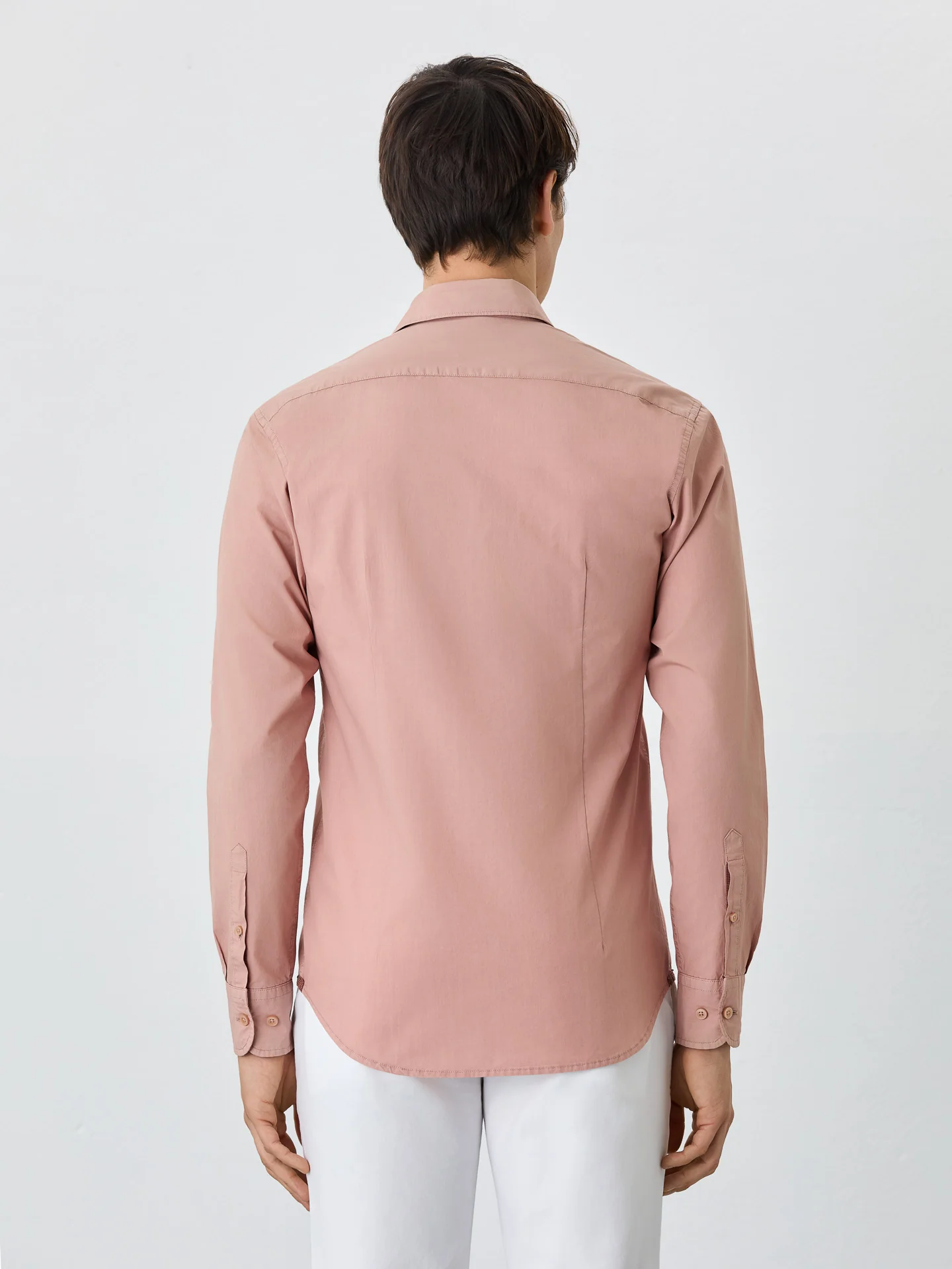 Slim Fit Shirt With Open Collar in Cotton Poplin - Image 37