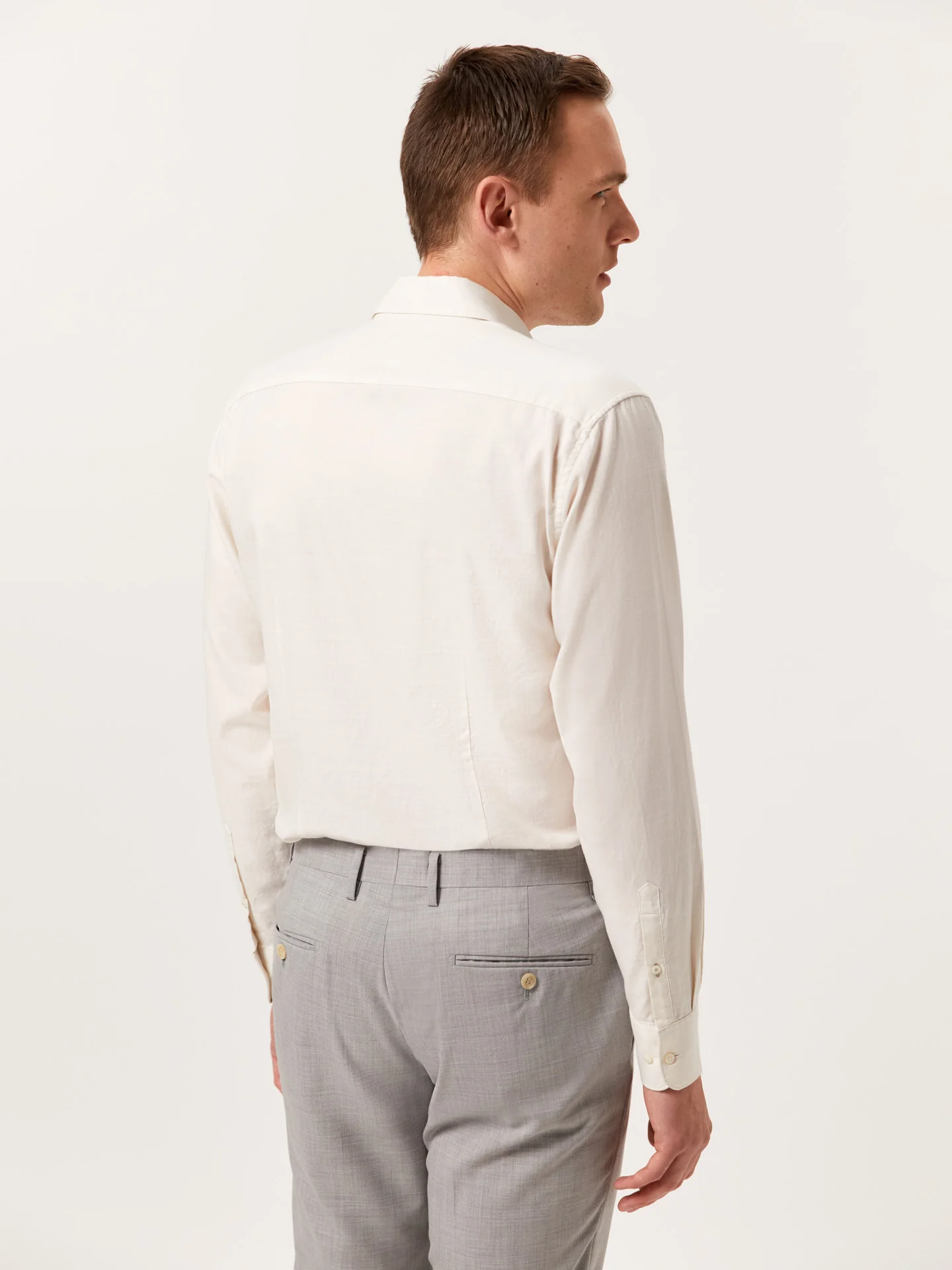 Slim Fit Slub Mélange Cotton Twill Shirt with Open Collar - Image 4