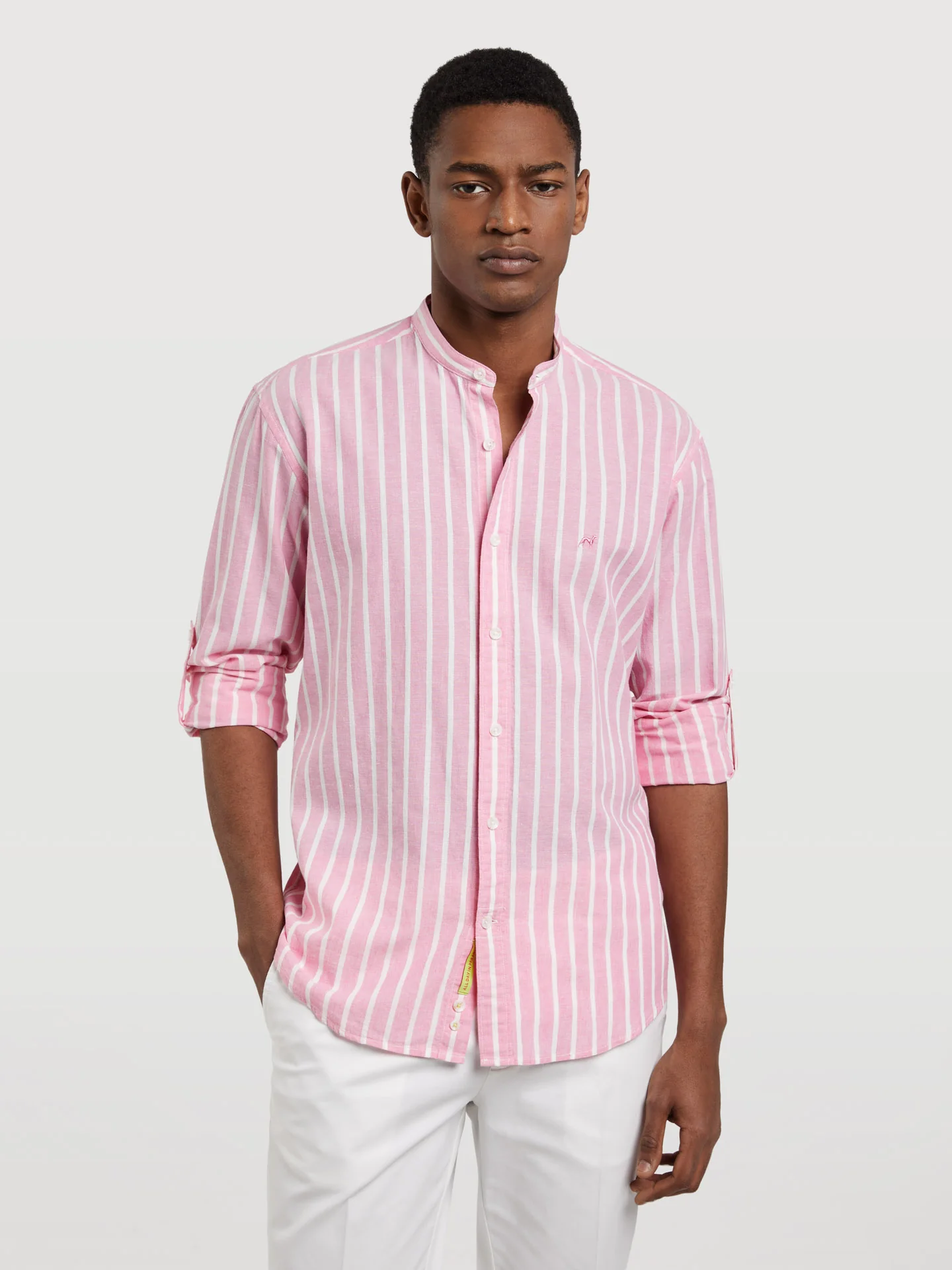 Slim fit special edition cotton-linen blend striped shirt
