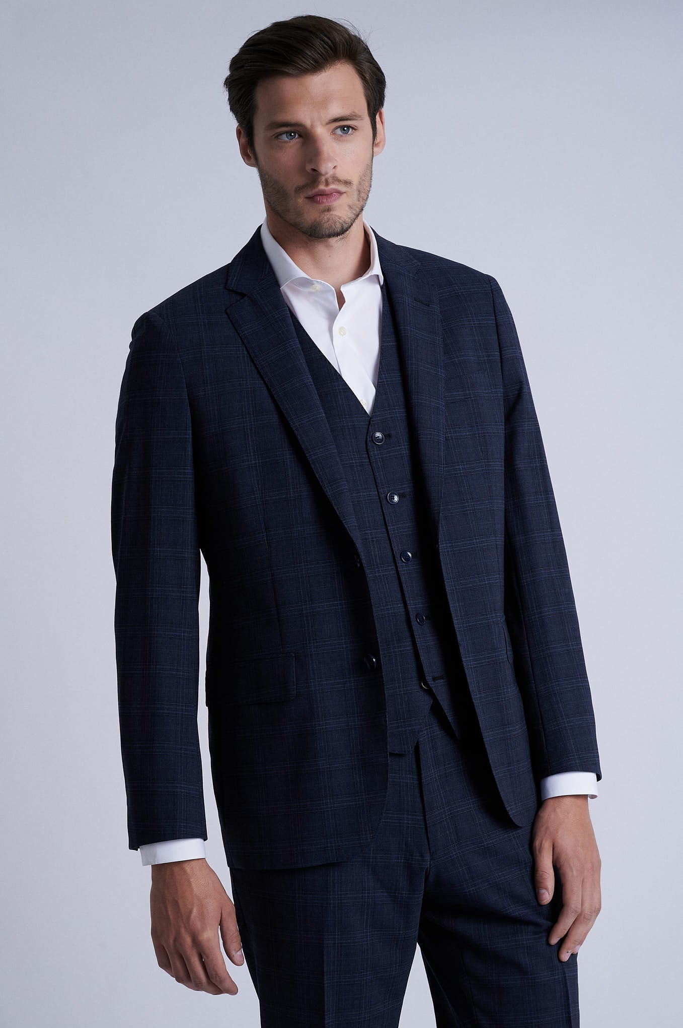 Slim fit stretch blended wool 3 pieces suit half canvas construction Anti-crease finishing - Image 2