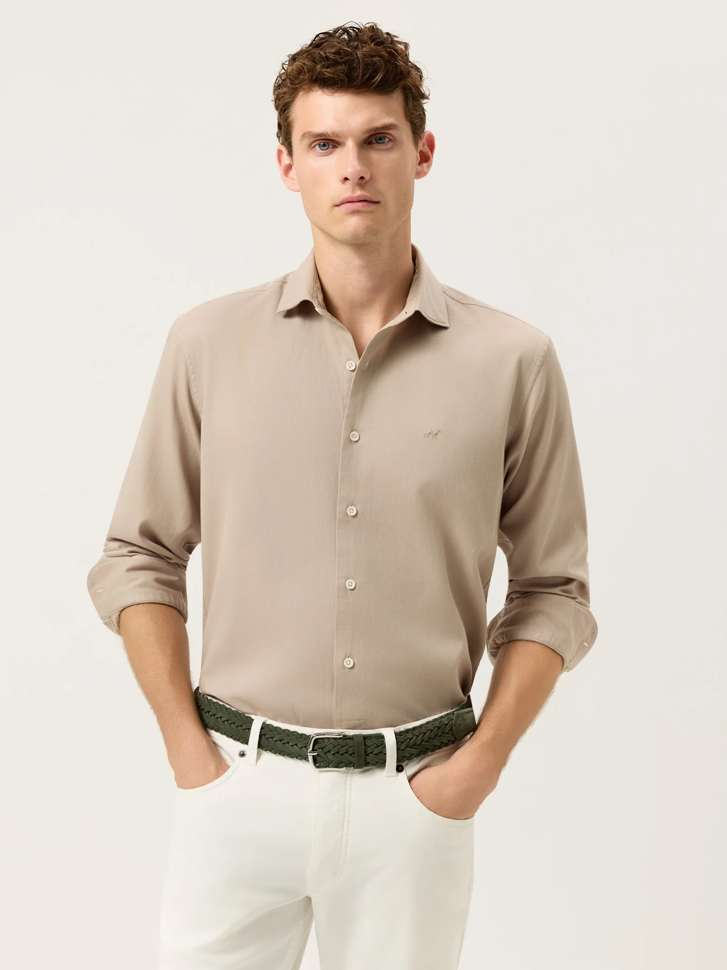 Slim Fit Structured Cotton Shirt With Garment-Dyed Finish - Image 14