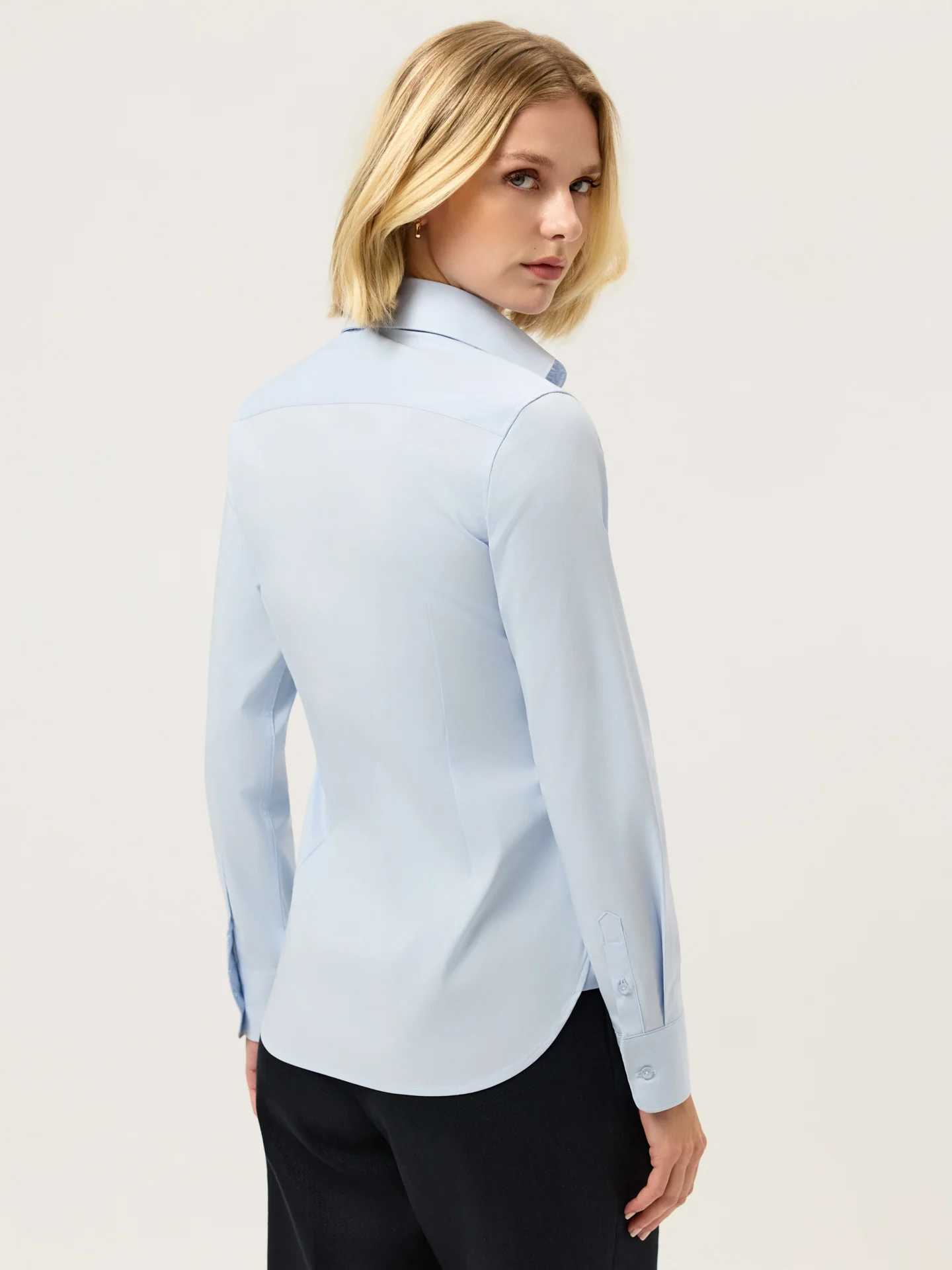 Slim Fit Travel Plain Comfort Poplin Shirt With Open Collar - Image 3