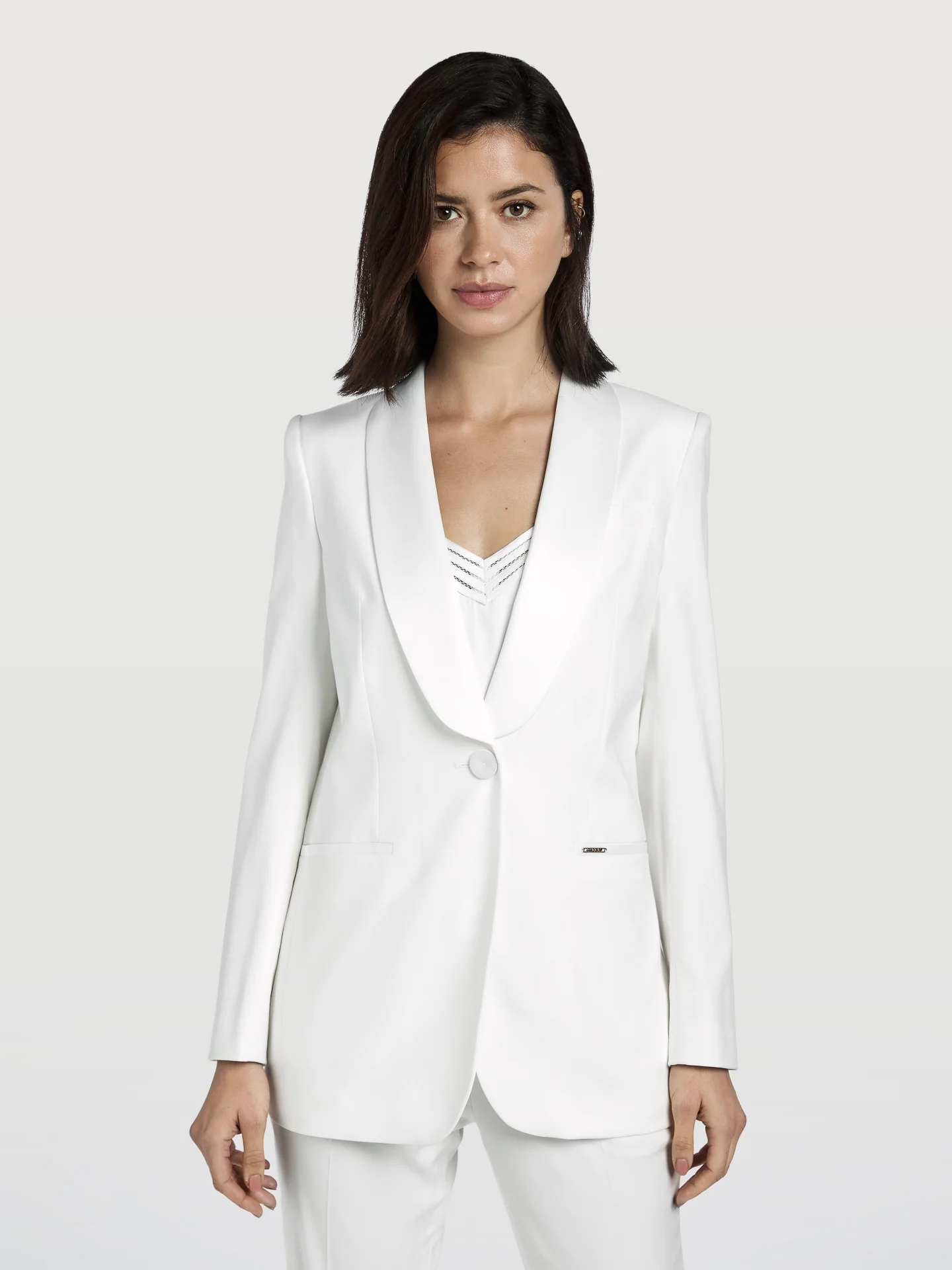 Slim Fit White Tuxedo Blazer - Image 2