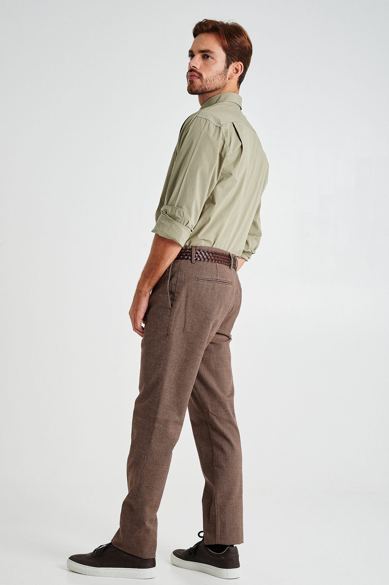 Slim fit windowpane check BCI cotton chino trousers - Image 4