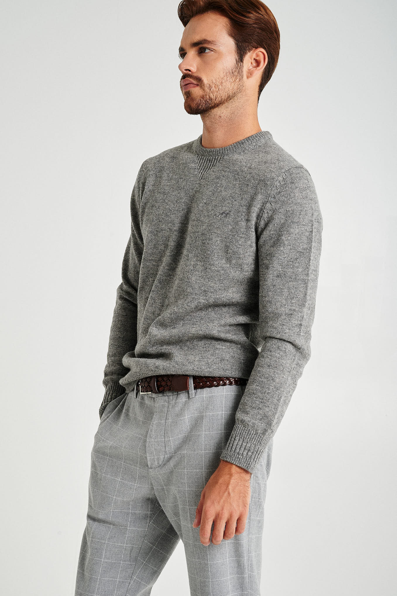 Slim fit windowpane check BCI cotton chino trousers - Image 2