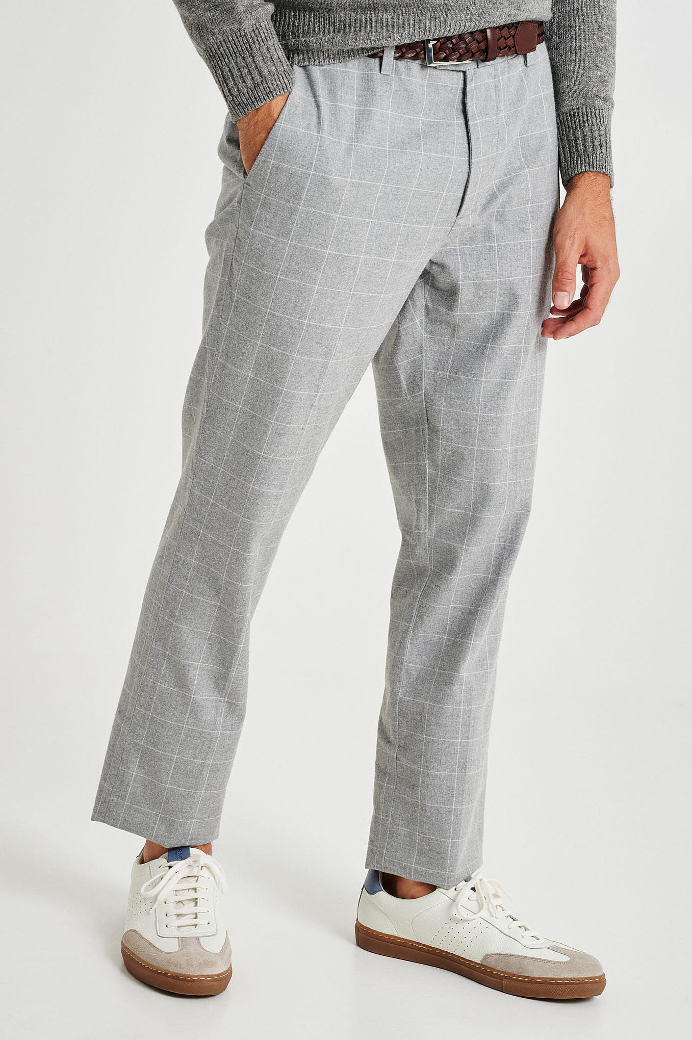 Slim fit windowpane check BCI cotton chino trousers - Image 6