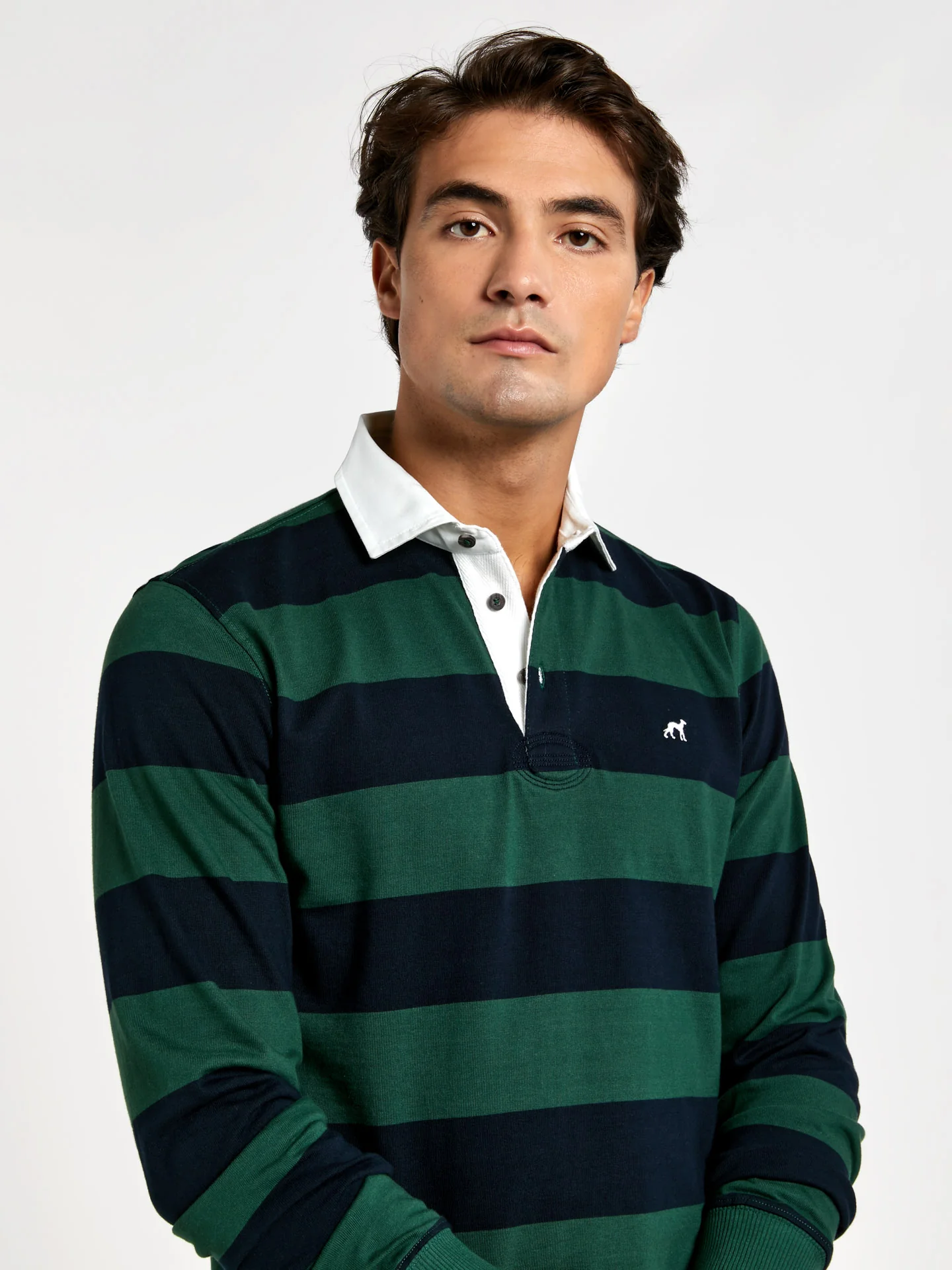 Striped rugby polo with chest logo embroidery - Image 2