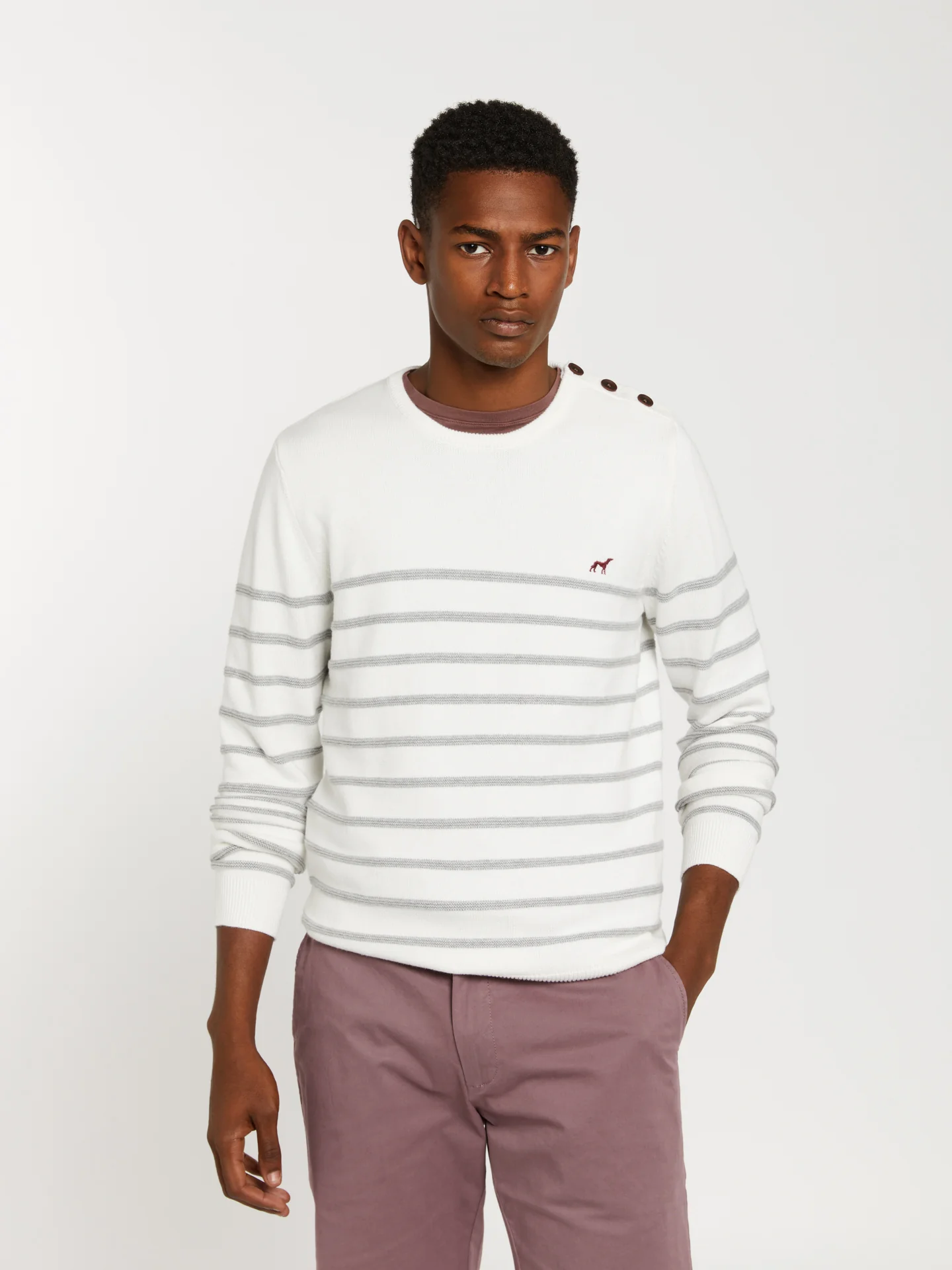 Striped sweater with shoulder placket - Image 5