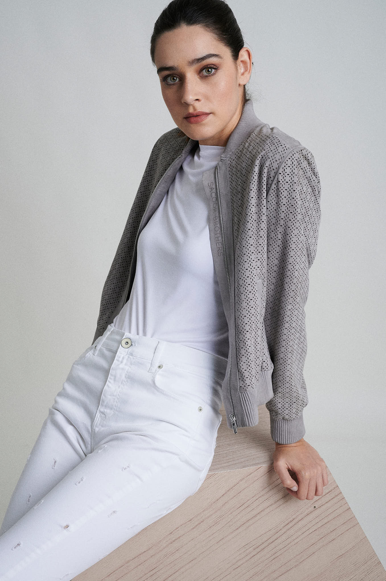 Suede leather jacket with perforations - Image 5