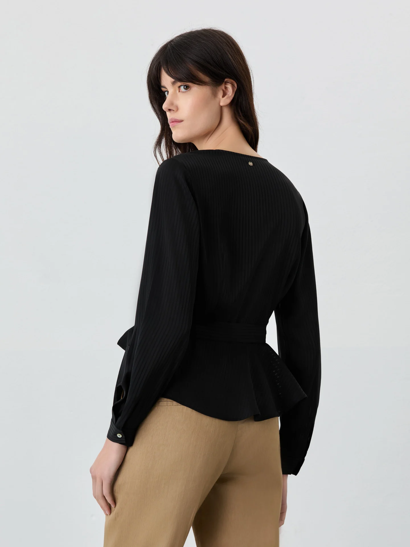 Tie Wrap Blouse In Striped Jaquard Fabric - Image 3