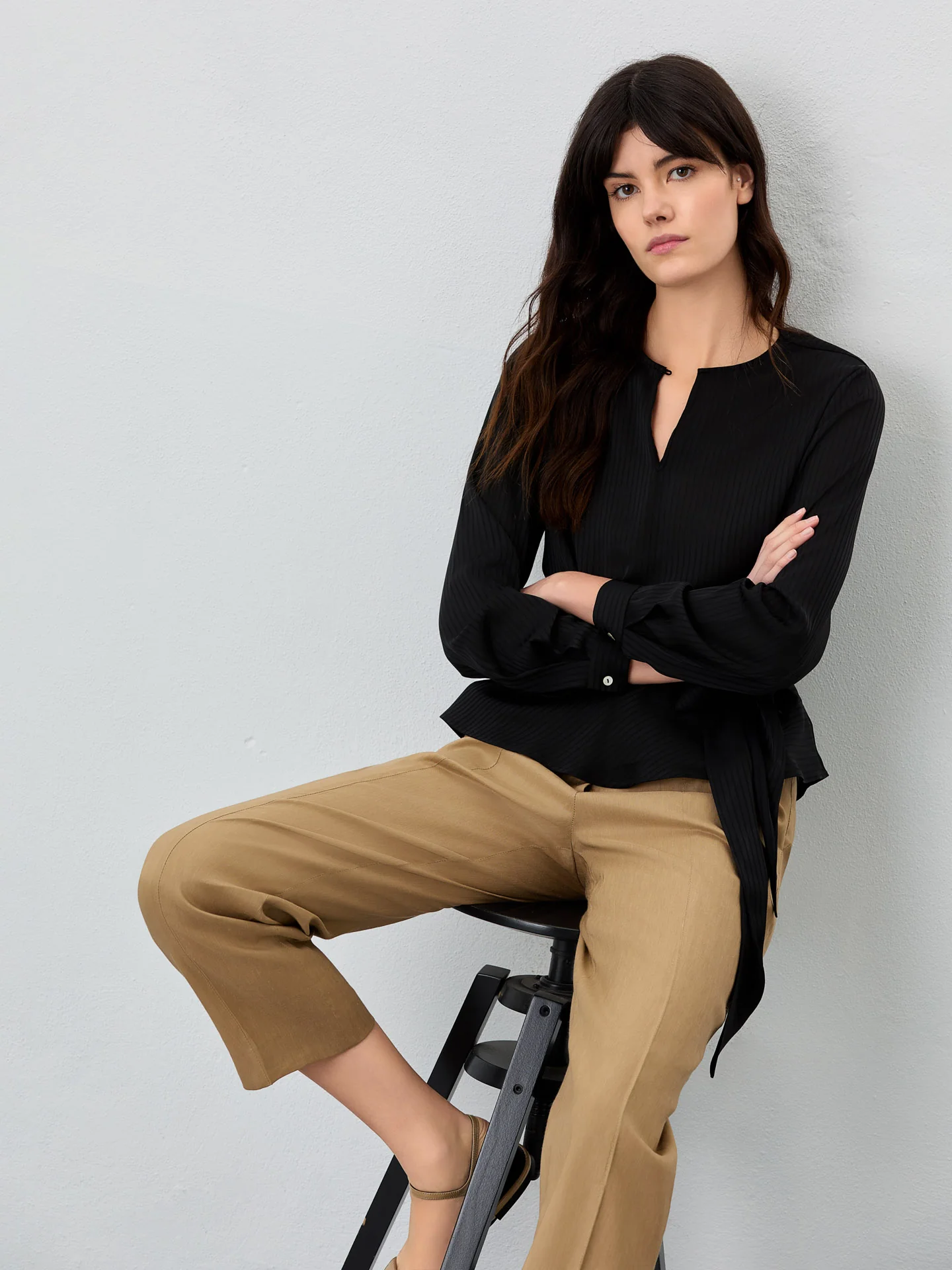 Tie Wrap Blouse In Striped Jaquard Fabric - Image 6