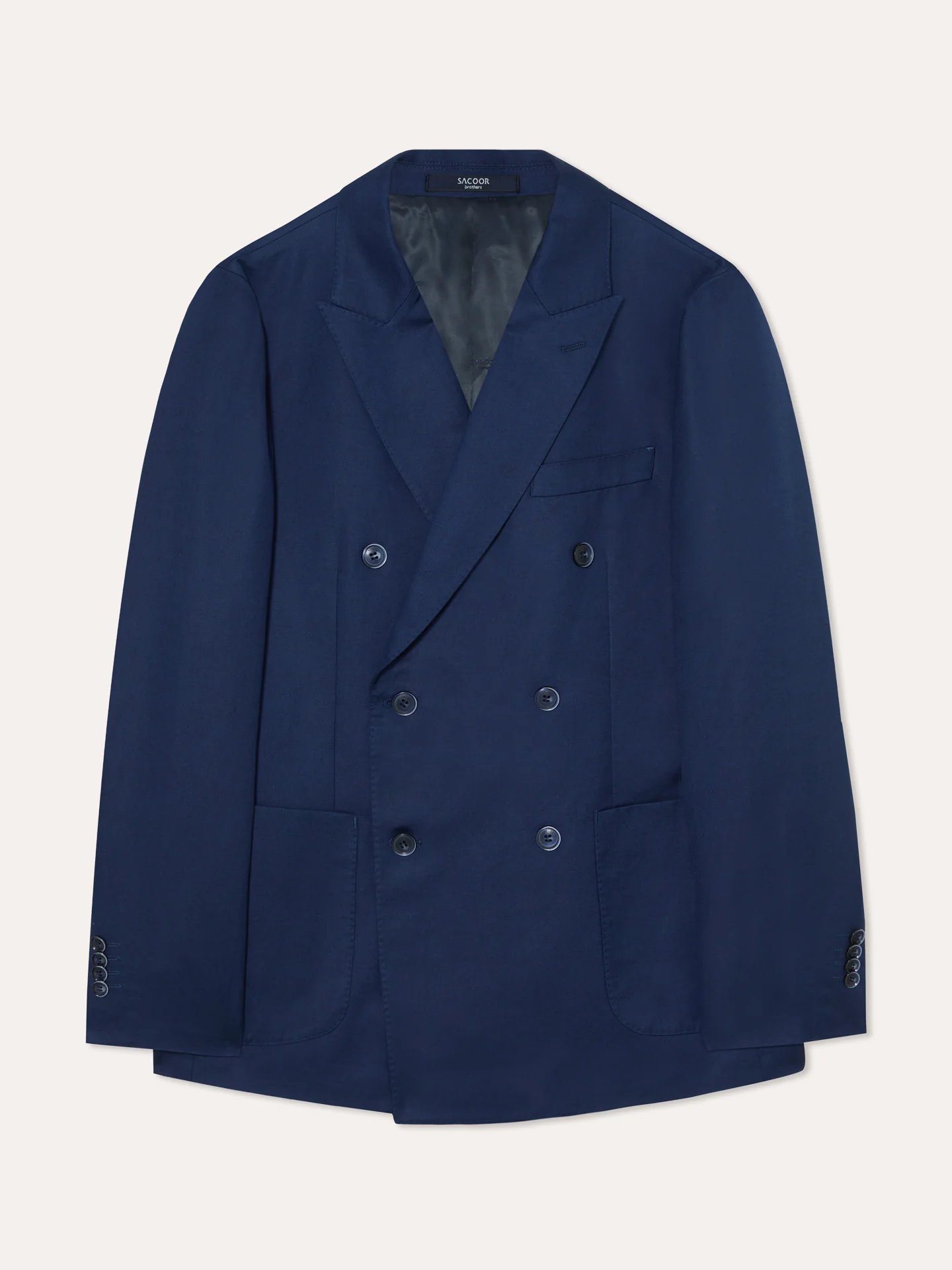 Unstructured Dark Blue Linen-Cotton Blend Double-Breasted Blazer - Image 5