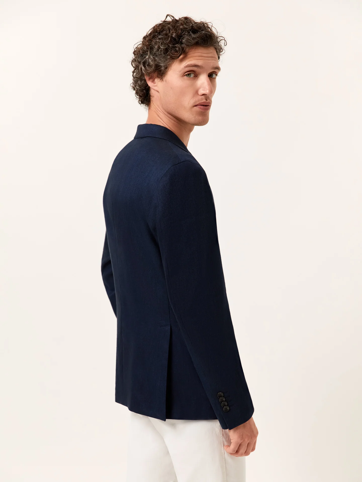 Unstructured Dark Blue Twill Linen-Cotton Blend Blazer - Image 4