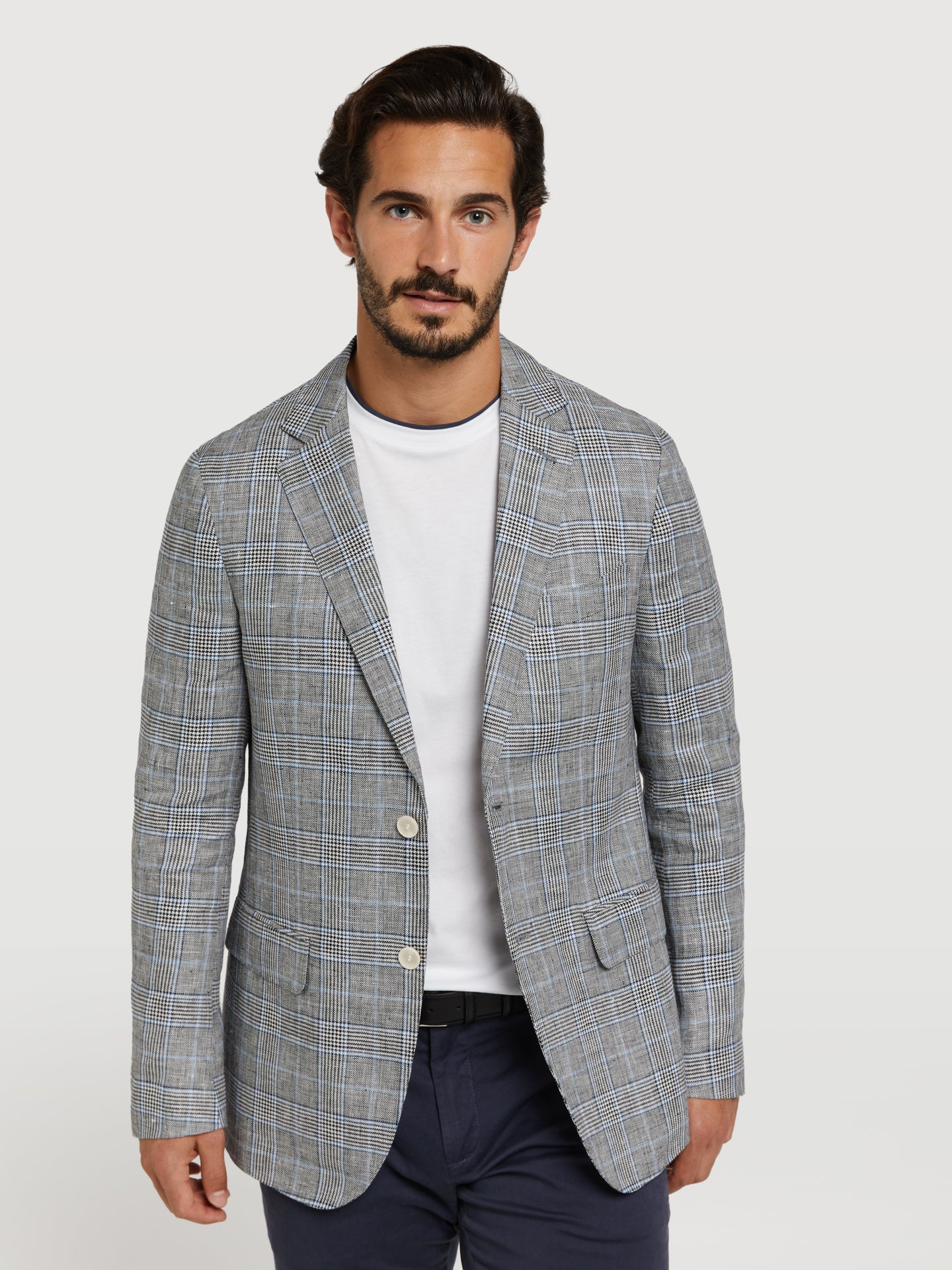 Unstructured glen plaid linen blazer - Image 2