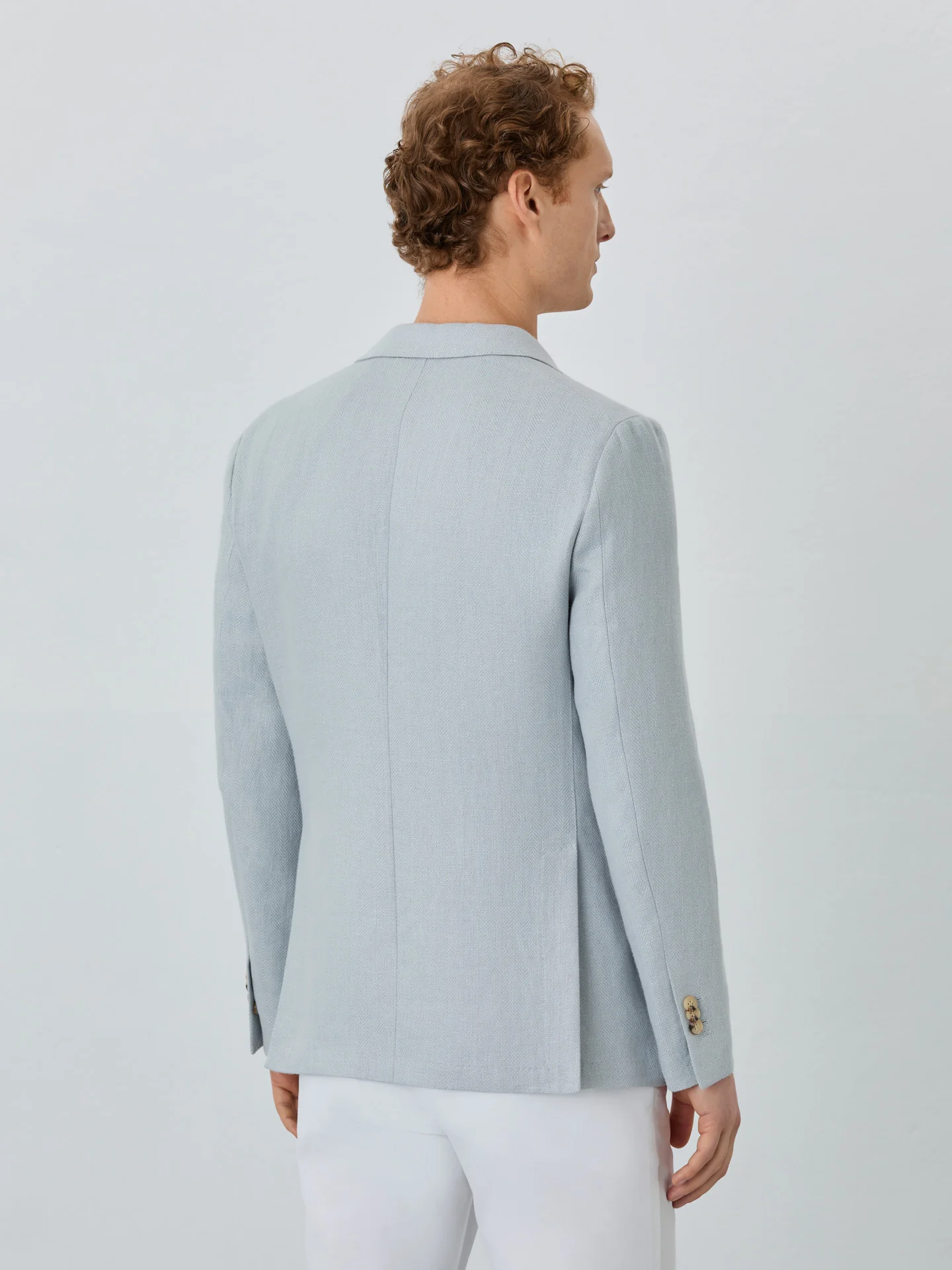 Unstructured Herringbone Blazer With Patch Pockets In Linen - Image 3