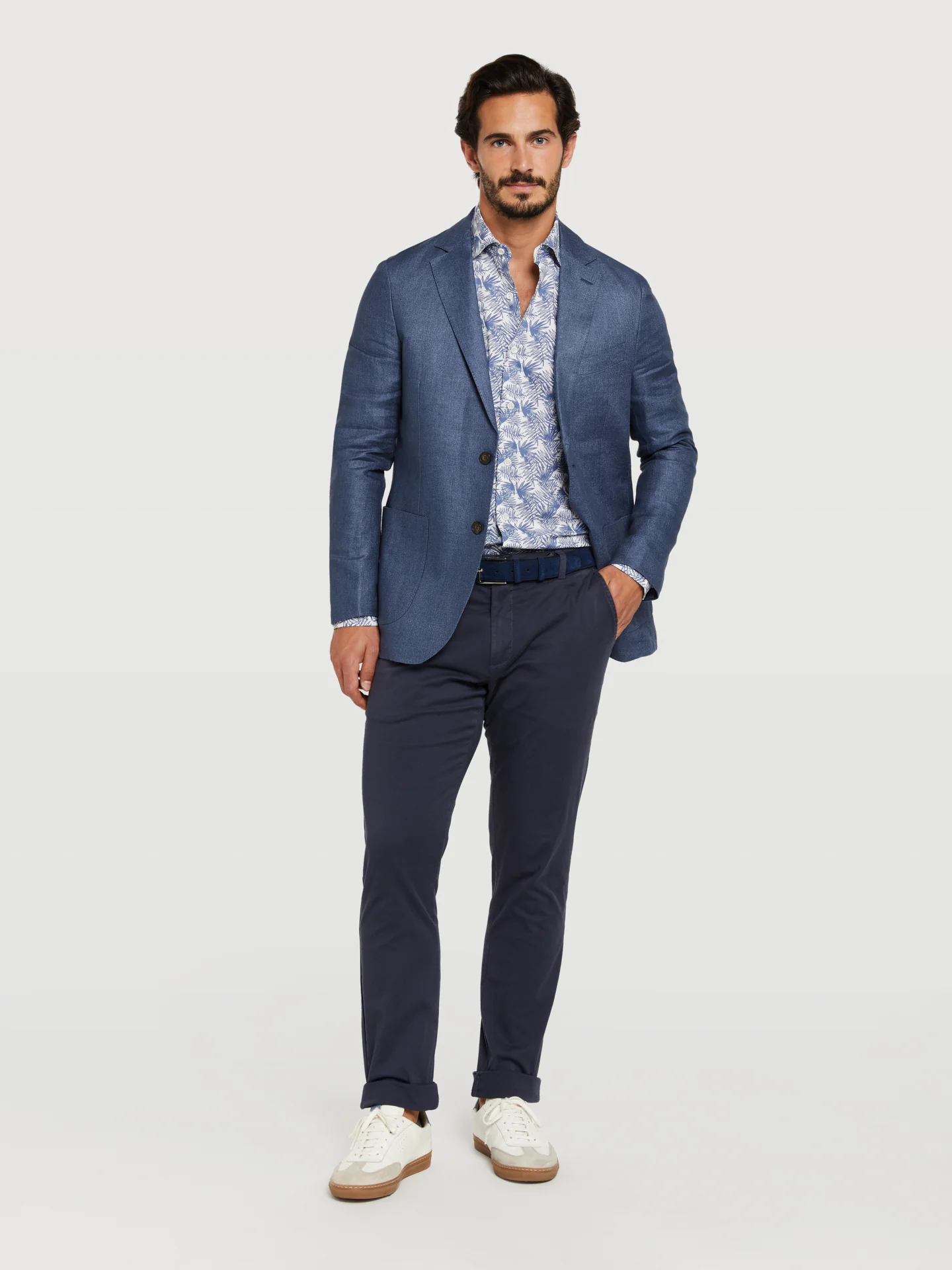 Unstructured plain hopsack linen blazer