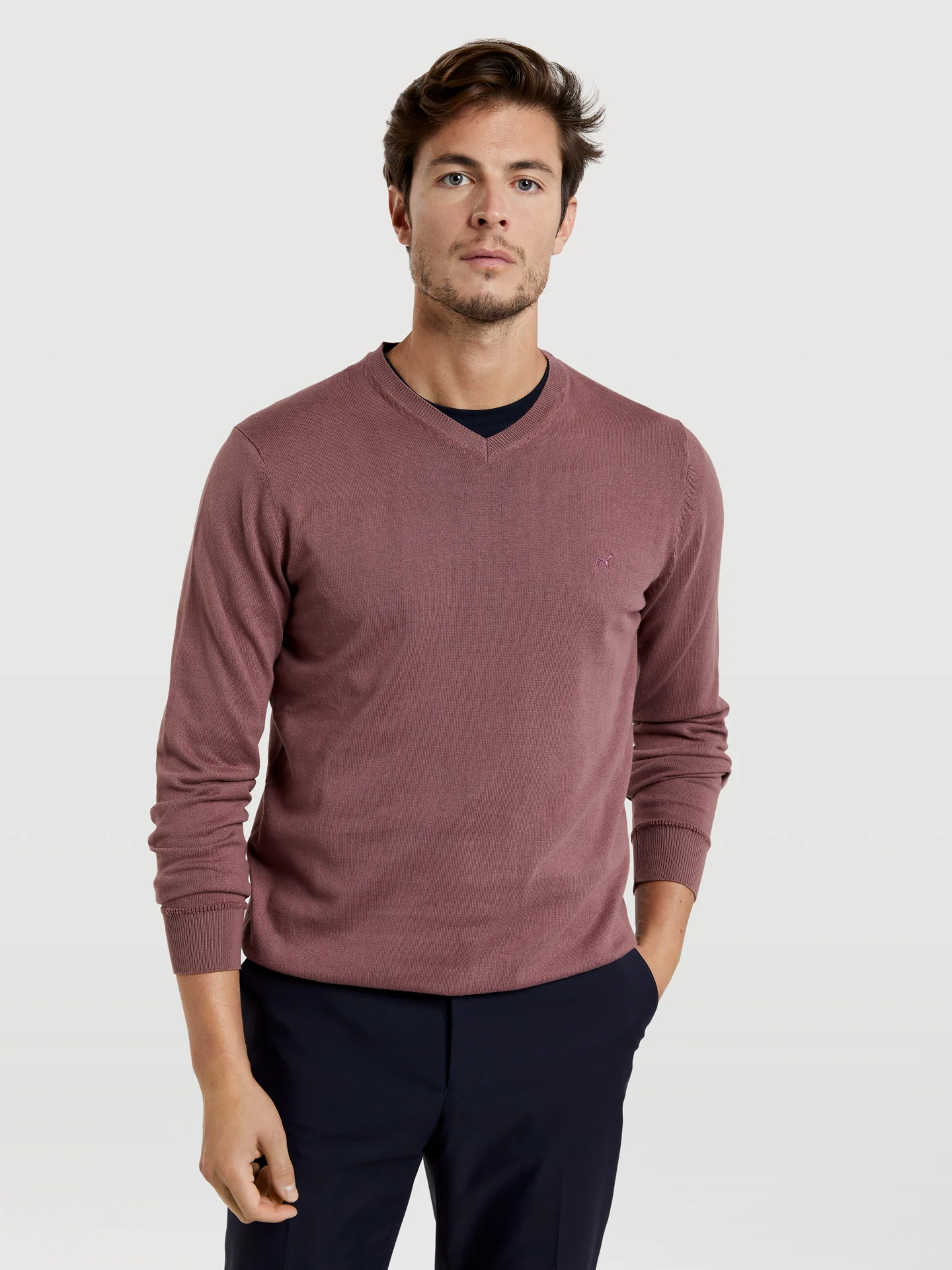 V-neck sweater with denim dye effect - Image 4