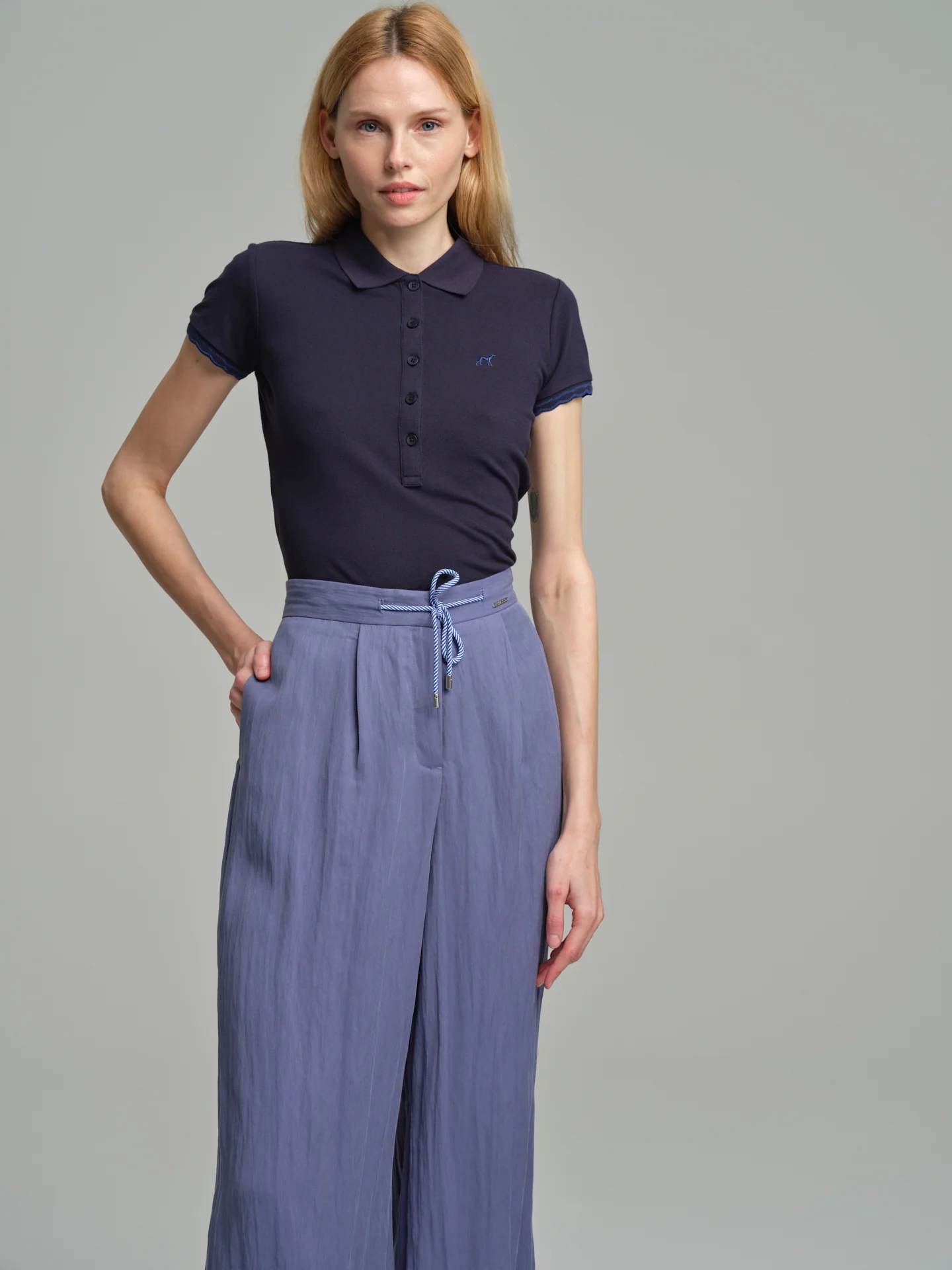 Wavy cuff piquet polo shirt