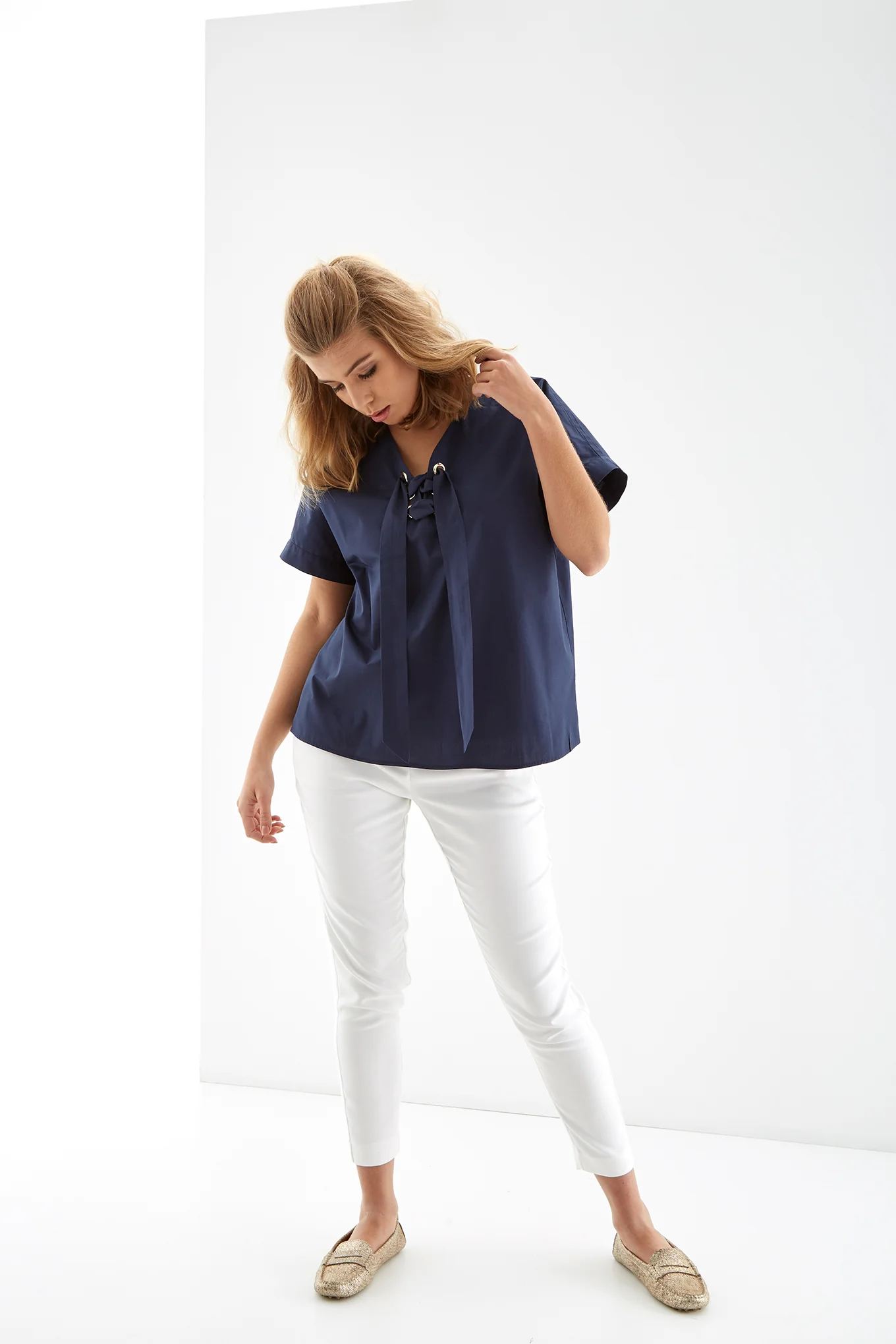 Women's Blouse with Eyelets Detail on the Neck