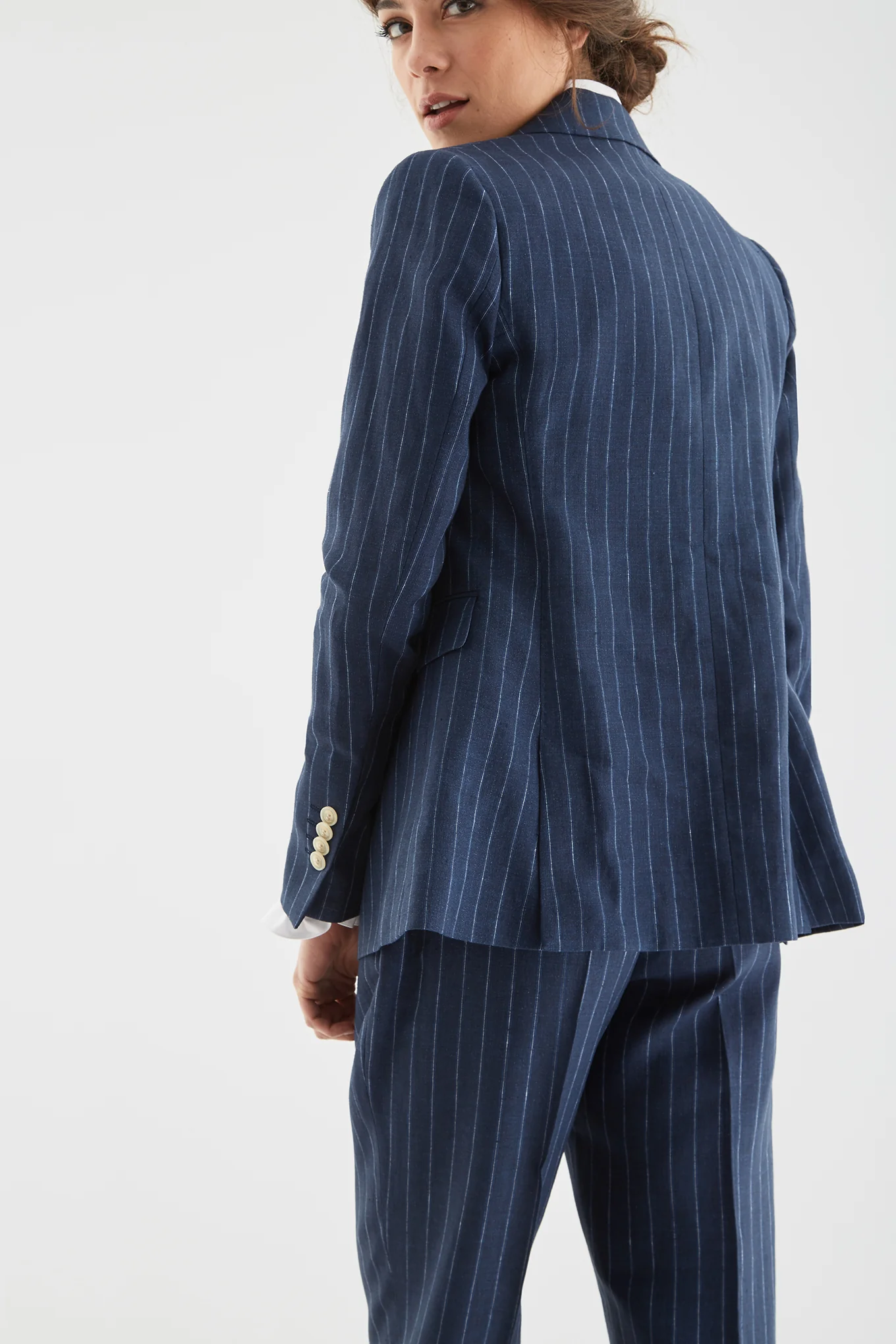 Women's Double-breasted Striped Linen Blazer - Image 2