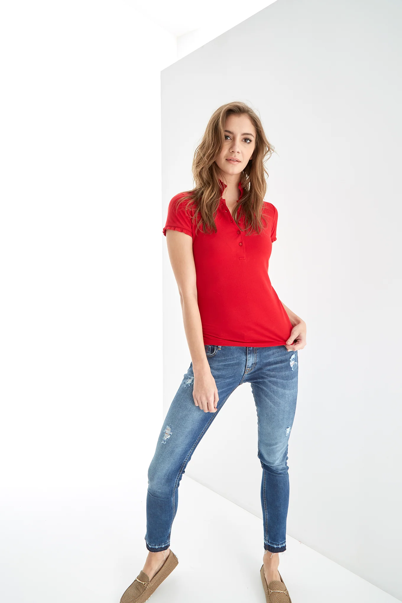 Women's Piquet Polo Shirt with Wavy Detail - Image 24