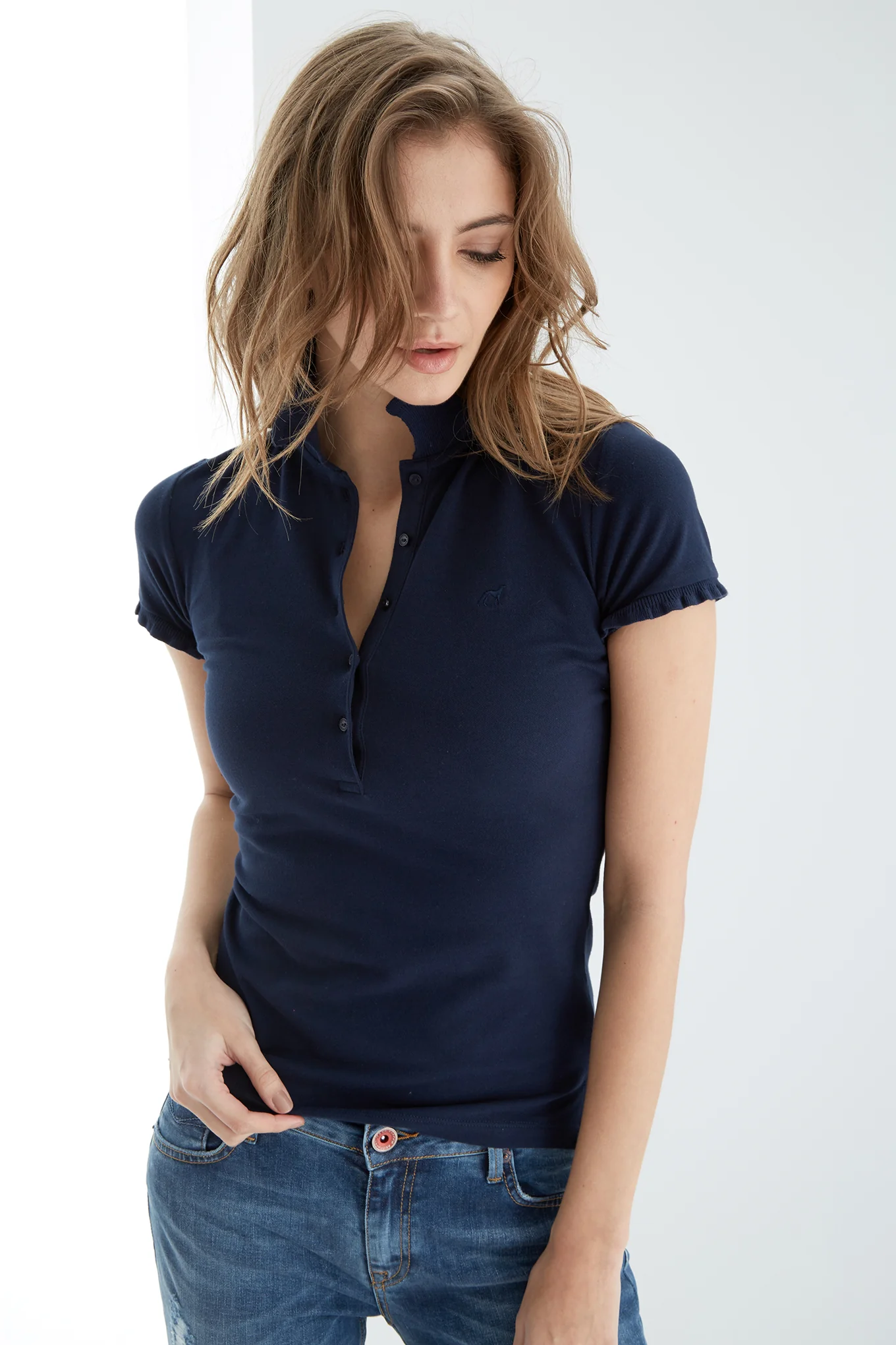 Women's Piquet Polo Shirt with Wavy Detail - Image 8