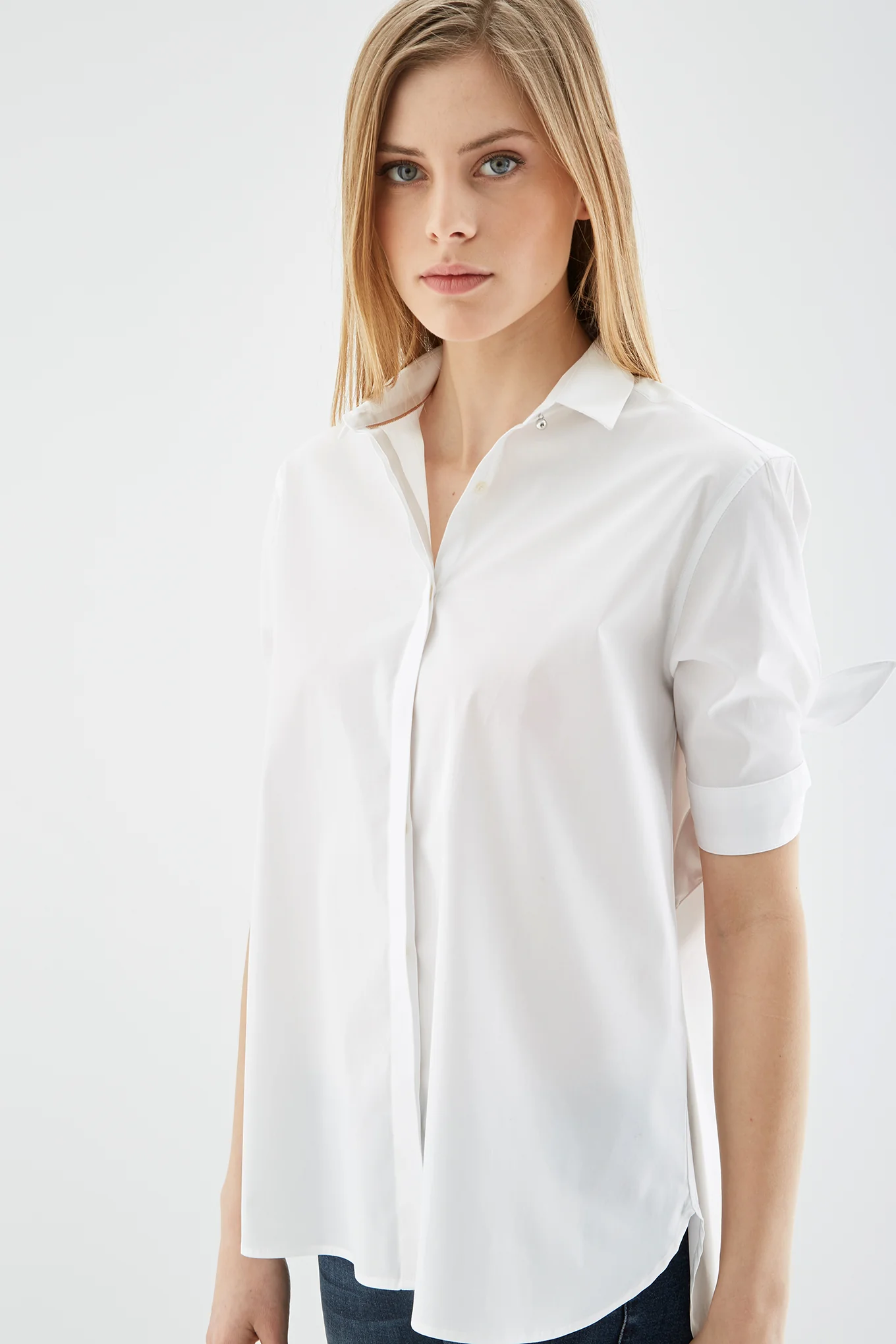 Women's Short Sleeve Shirt with Knot Detail - Image 2